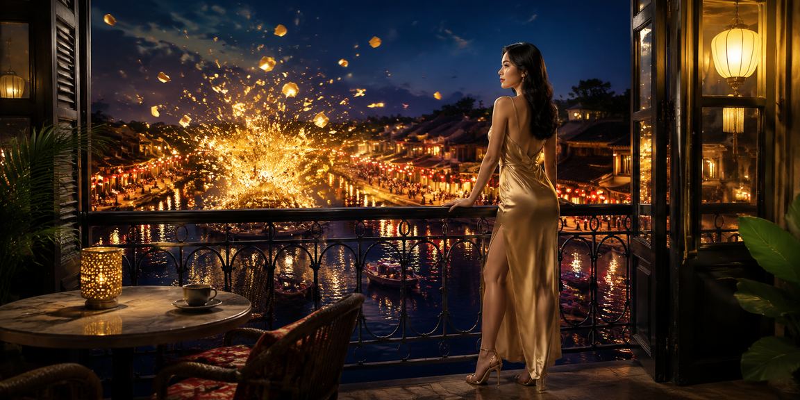 Khung cảnh thưởng thức cà phê tại Hội An